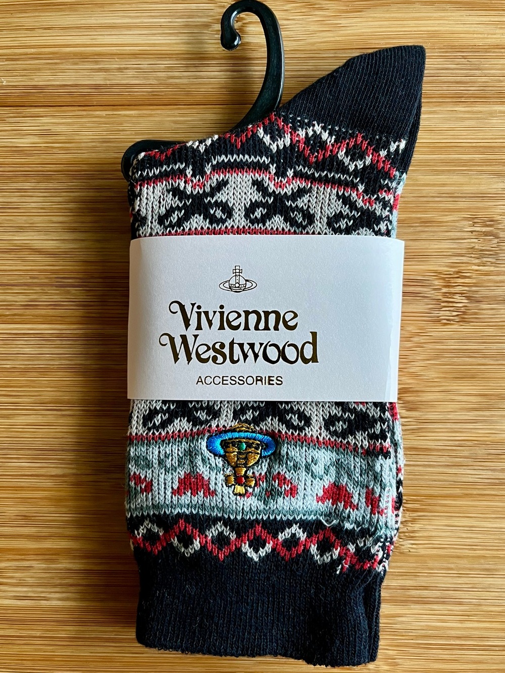 NWT Vivienne Westwood Crew Socks Black w/ Flowers & Bows Women’s Medium, Med, M